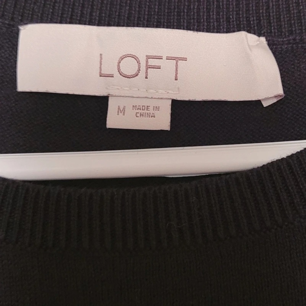 LOFT Black Layered Short-Sleeve Top with Printed Hem - Picture 2 of 3